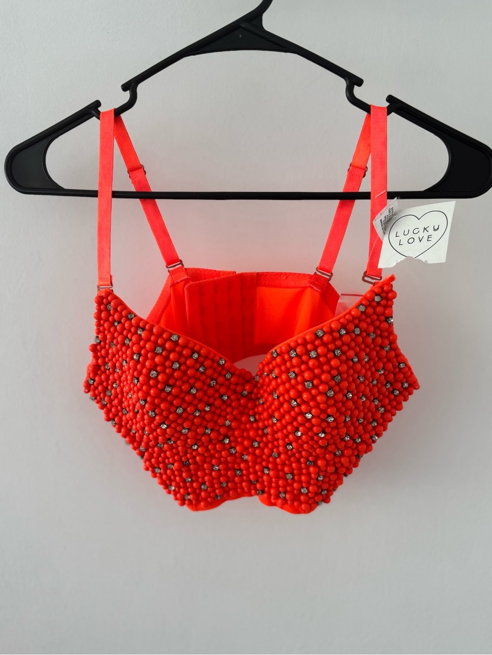 Lucy Love Beaded Coral-Red Crop Bralette